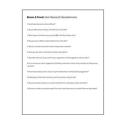 Brews & Fewd Questionnaire